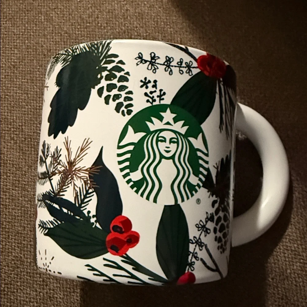 Starbucks 2021 Christmas Holiday Mug Cup Red Holly Berries Logo Ceramic 12oz